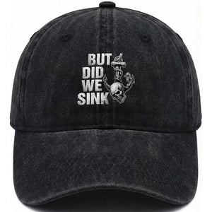 Funny Boating Washed Cotton Baseball Cap But Did We Sink TS14 Washed Cap Universal Fit Black Print Your Wear