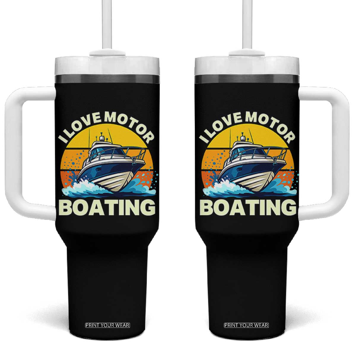 Funny Boater Tumbler With Handle I Love Motorboating TS14 One Size: 40 oz Black Print Your Wear