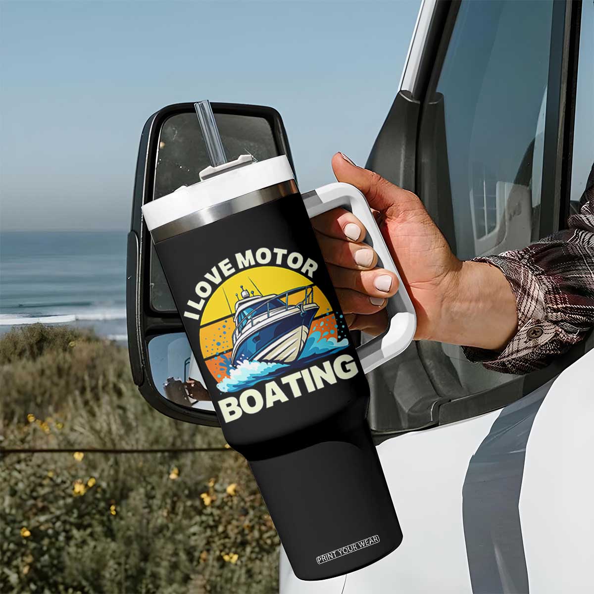 Funny Boater Tumbler With Handle I Love Motorboating TS14 Print Your Wear