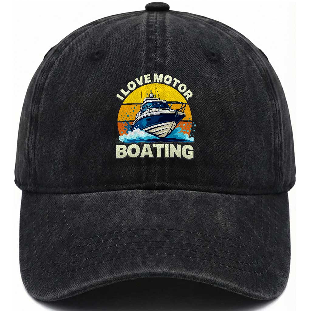 Funny Boater Washed Cotton Baseball Cap I Love Motorboating TS14 Washed Cap Universal Fit Black Print Your Wear
