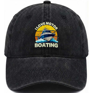 Funny Boater Washed Cotton Baseball Cap I Love Motorboating TS14 Washed Cap Universal Fit Black Print Your Wear