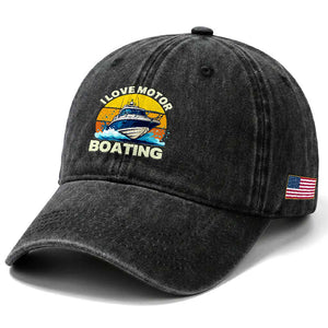 Funny Boater Washed Cotton Baseball Cap I Love Motorboating TS14 Print Your Wear