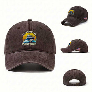 Funny Boater Washed Cotton Baseball Cap I Love Motorboating TS14 Washed Cap Universal Fit Dark Brown Print Your Wear