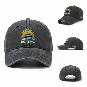 Funny Boater Washed Cotton Baseball Cap I Love Motorboating TS14 Washed Cap Universal Fit Dark Gray Print Your Wear