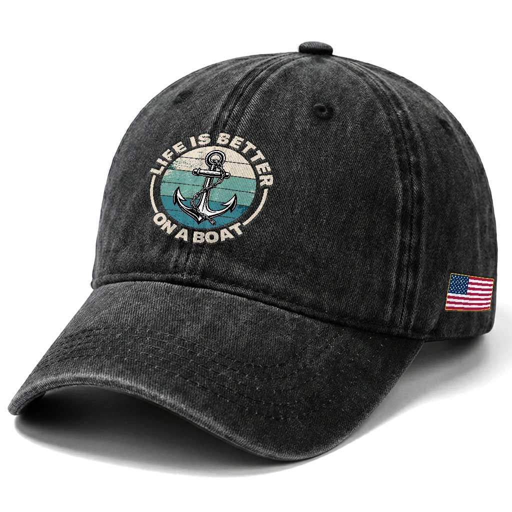 Funny Boating Washed Cotton Baseball Cap Life Is Better On A Boat TS14 Print Your Wear