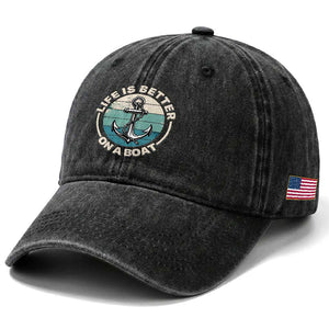 Funny Boating Washed Cotton Baseball Cap Life Is Better On A Boat TS14 Print Your Wear