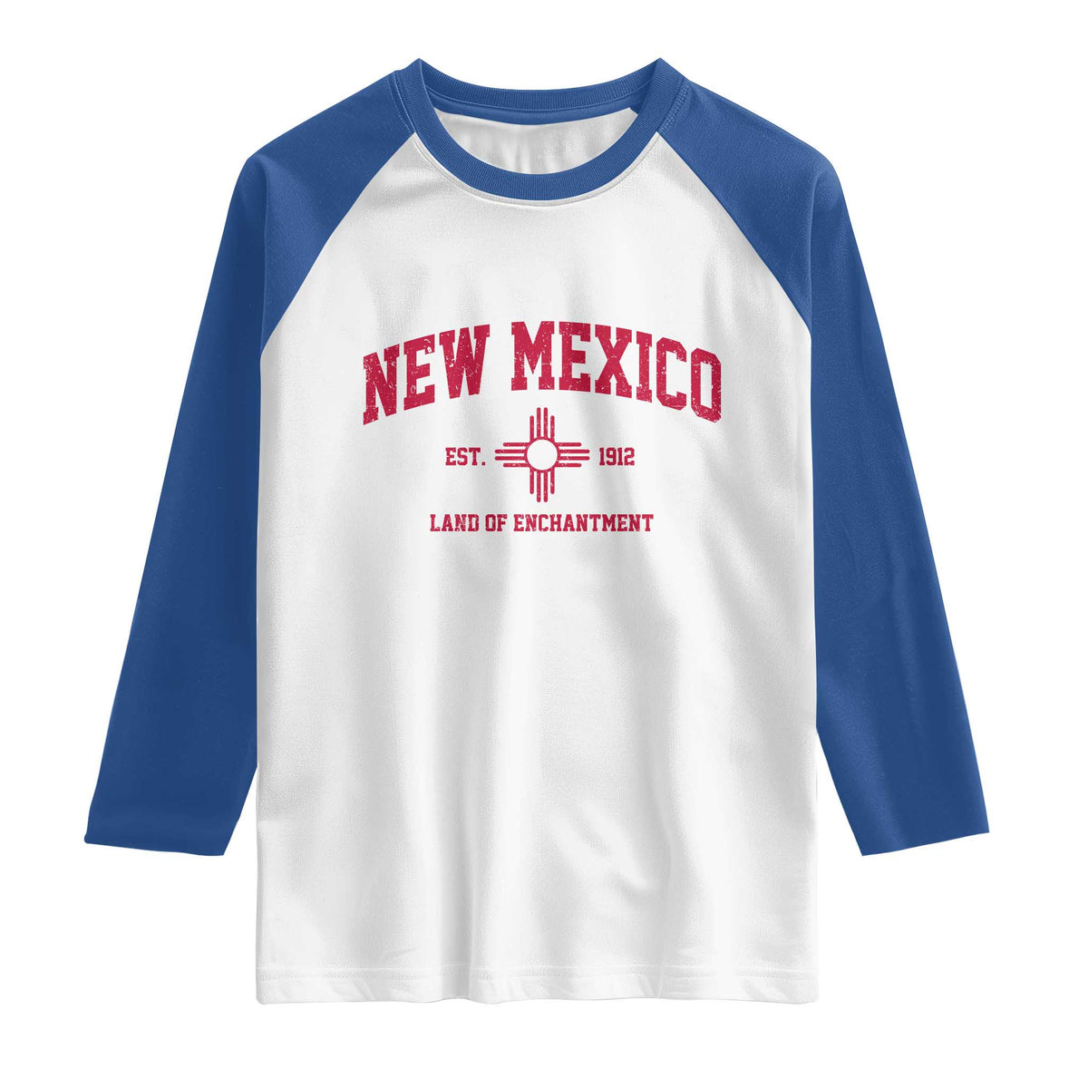Vintage New Mexico Flag Zia Sun Souvenir Raglan Shirt TS14 White Royal Print Your Wear