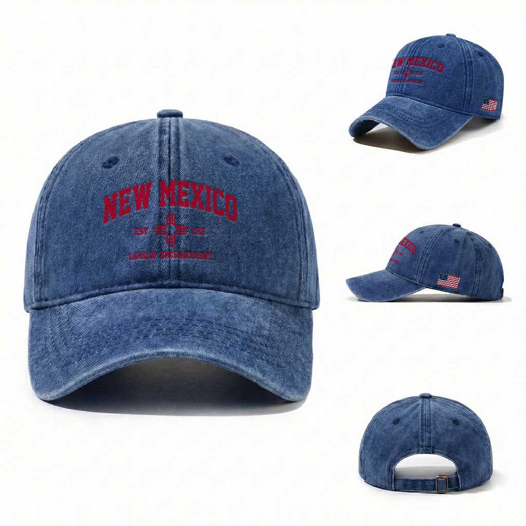 Vintage New Mexico Flag Zia Sun Souvenir Washed Cotton Baseball Cap TS14 Washed Cap Universal Fit Royal Blue Print Your Wear