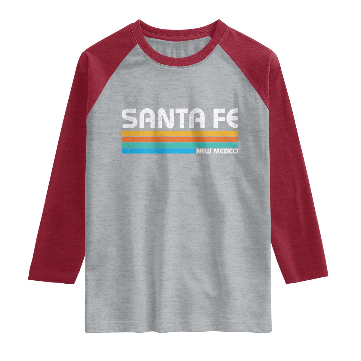 Retro Santa Fe New Mexico Distressed Souvenir Raglan Shirt TS14 Heather Gray Heather Red Print Your Wear