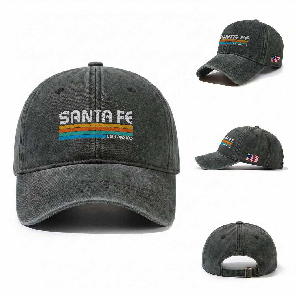 Retro Santa Fe New Mexico Distressed Souvenir Washed Cotton Baseball Cap TS14 Washed Cap Universal Fit Dark Green Print Your Wear