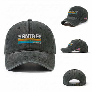 Retro Santa Fe New Mexico Distressed Souvenir Washed Cotton Baseball Cap TS14 Washed Cap Universal Fit Dark Green Print Your Wear
