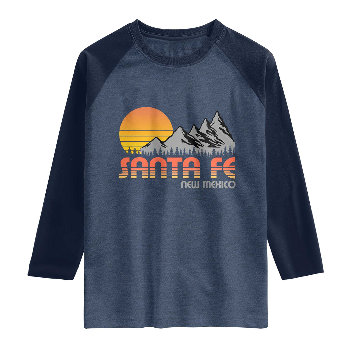 Retro Santa Fe New Mexico Mountain Southwest Raglan Shirt TS14 Heather Denim Navy Print Your Wear