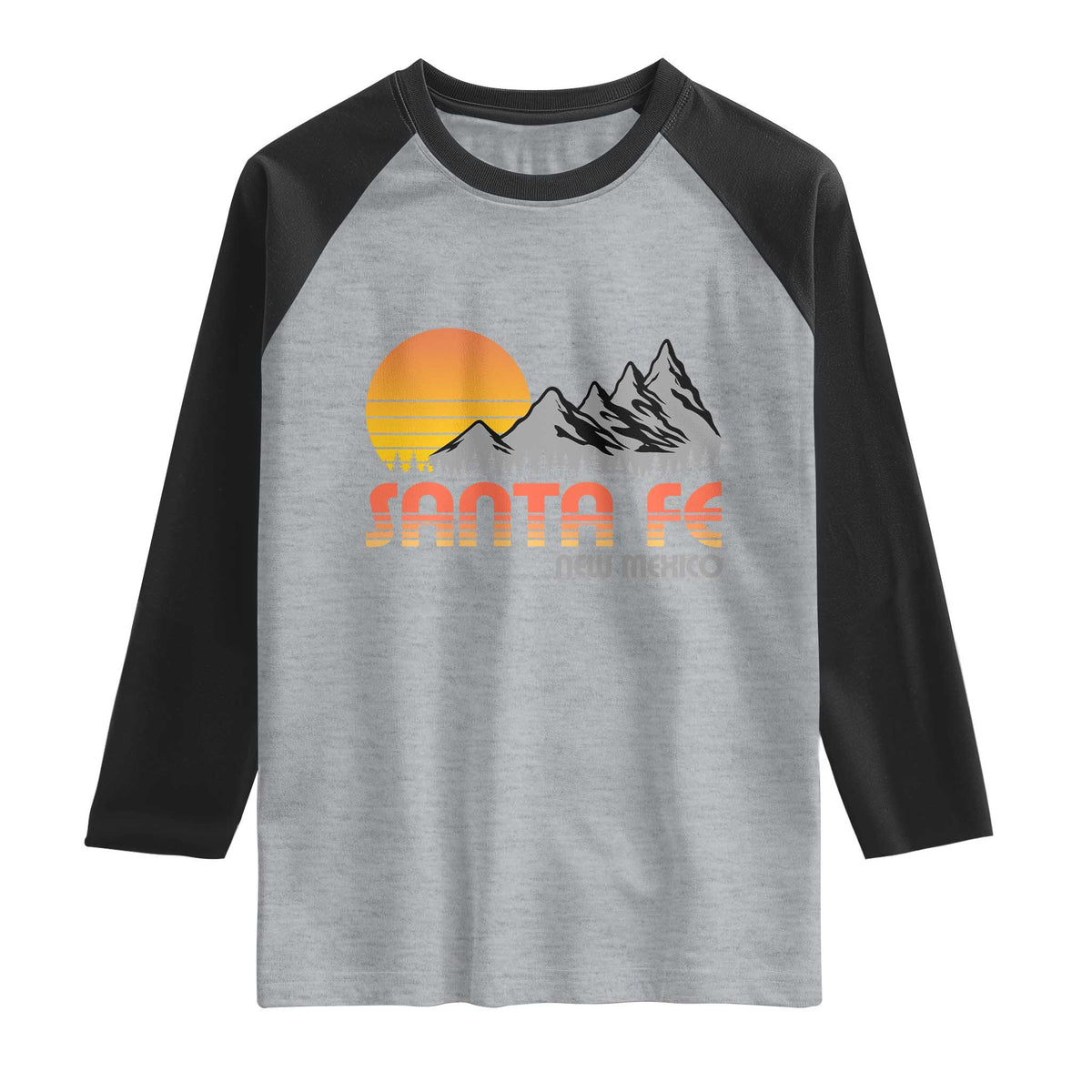 Retro Santa Fe New Mexico Mountain Southwest Raglan Shirt TS14 Heather Gray Black Print Your Wear