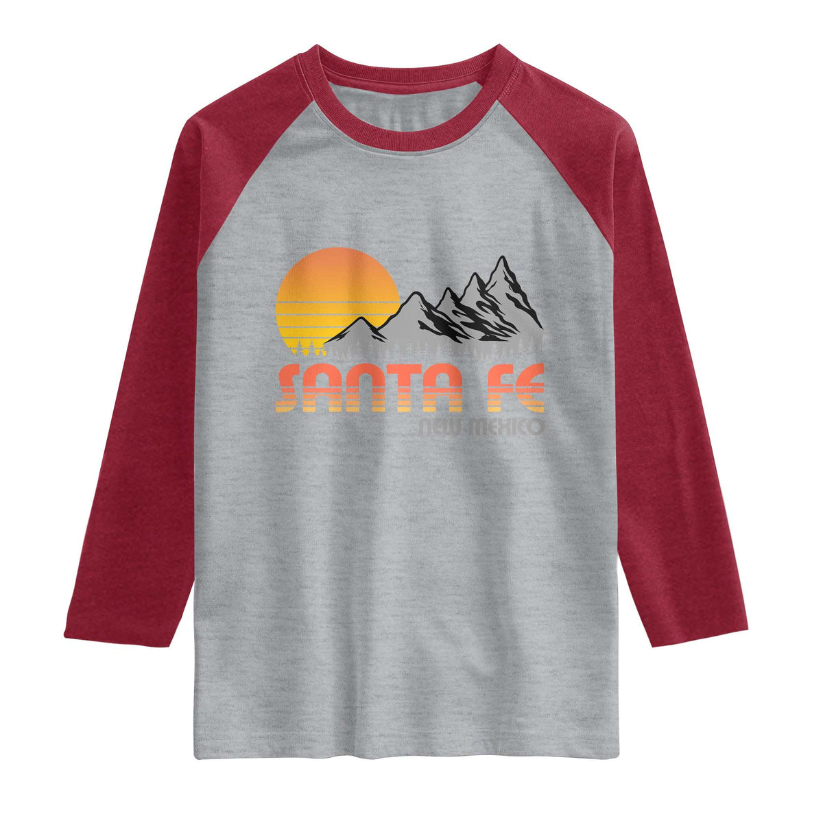 Retro Santa Fe New Mexico Mountain Southwest Raglan Shirt TS14 Heather Gray Heather Red Print Your Wear