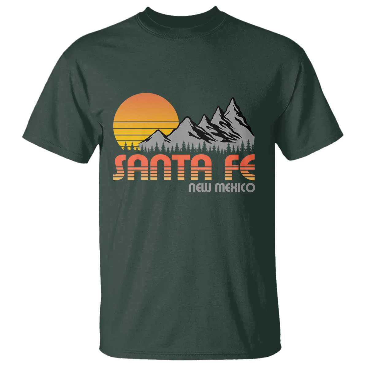 Retro Santa Fe New Mexico Mountain Southwest T Shirt TS14 Dark Forest Green Print Your Wear