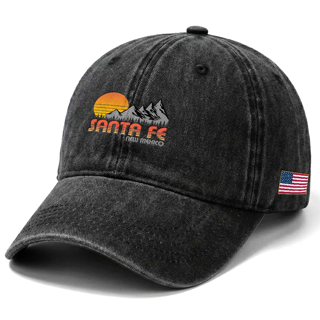 Retro Santa Fe New Mexico Mountain Southwest Washed Cotton Baseball Cap TS14 Print Your Wear