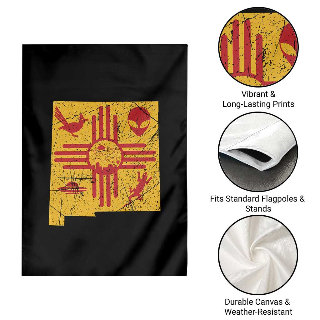 New Mexico State Map Zia Symbol Famous Icons Garden Flag TS14 Print Your Wear