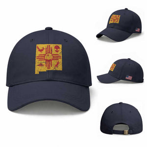 New Mexico State Map Zia Symbol Famous Icons Baseball Cap TS14 Baseball Cap Universal Fit Navy Print Your Wear