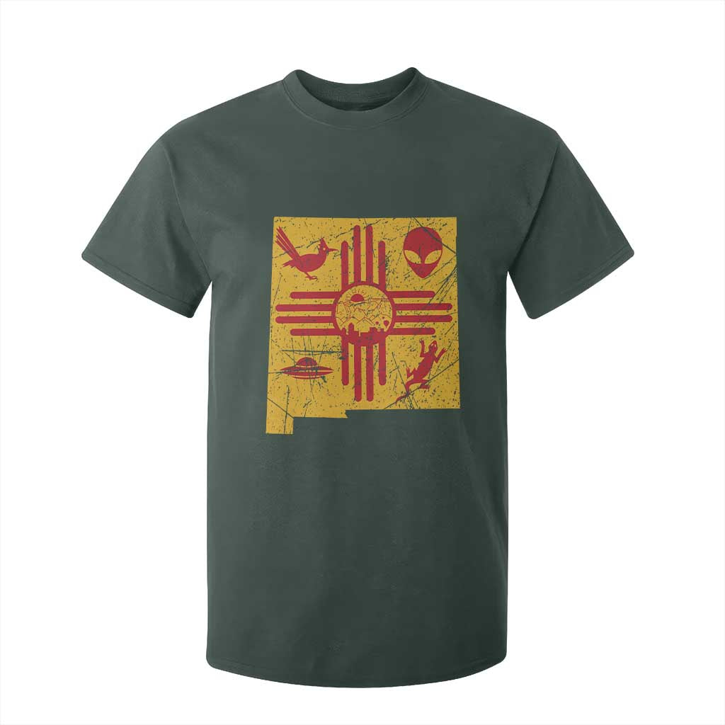 New Mexico State Map Zia Symbol Famous Icons T Shirt For Kid TS14 Dark Forest Green Print Your Wear