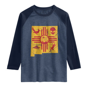 New Mexico State Map Zia Symbol Famous Icons Raglan Shirt TS14 Heather Denim Navy Print Your Wear