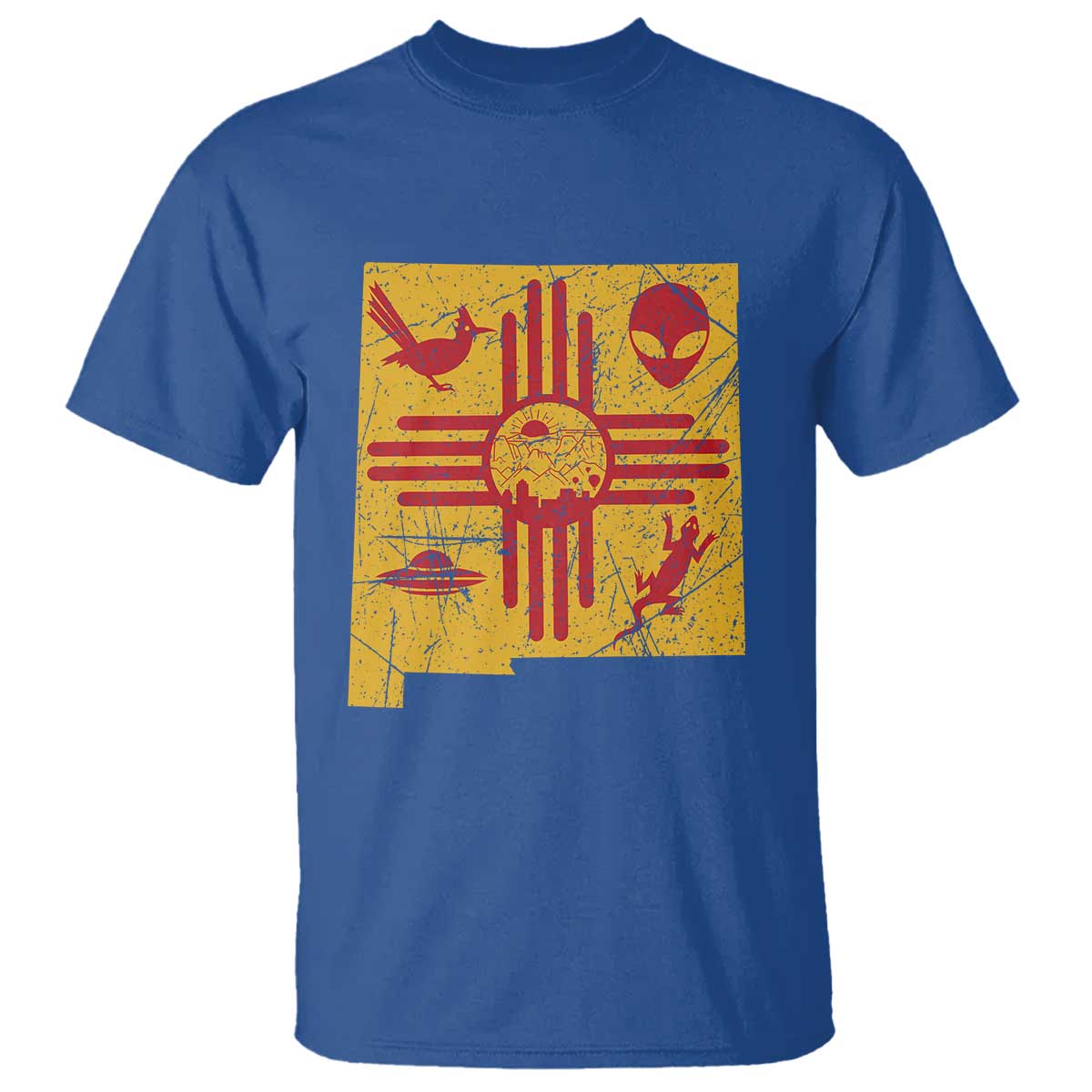 New Mexico State Map Zia Symbol Famous Icons T Shirt TS14 Royal Blue Print Your Wear