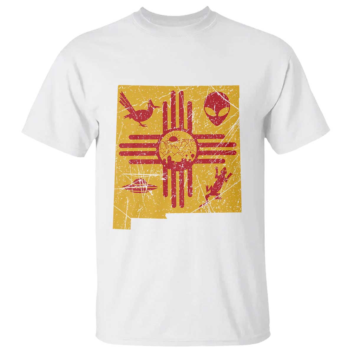 New Mexico State Map Zia Symbol Famous Icons T Shirt TS14 White Print Your Wear