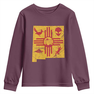 New Mexico State Map Zia Symbol Famous Icons Youth Sweatshirt TS14 Maroon Print Your Wear