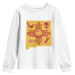 New Mexico State Map Zia Symbol Famous Icons Youth Sweatshirt TS14 White Print Your Wear
