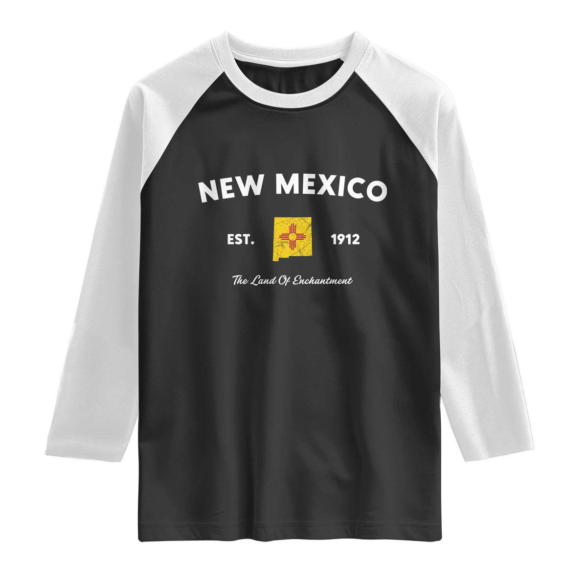 New Mexico Flag Map Zia Sun Souvenir Raglan Shirt TS14 Black White Print Your Wear
