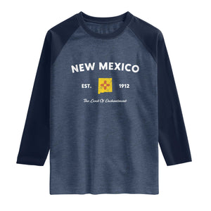 New Mexico Flag Map Zia Sun Souvenir Raglan Shirt TS14 Heather Denim Navy Print Your Wear