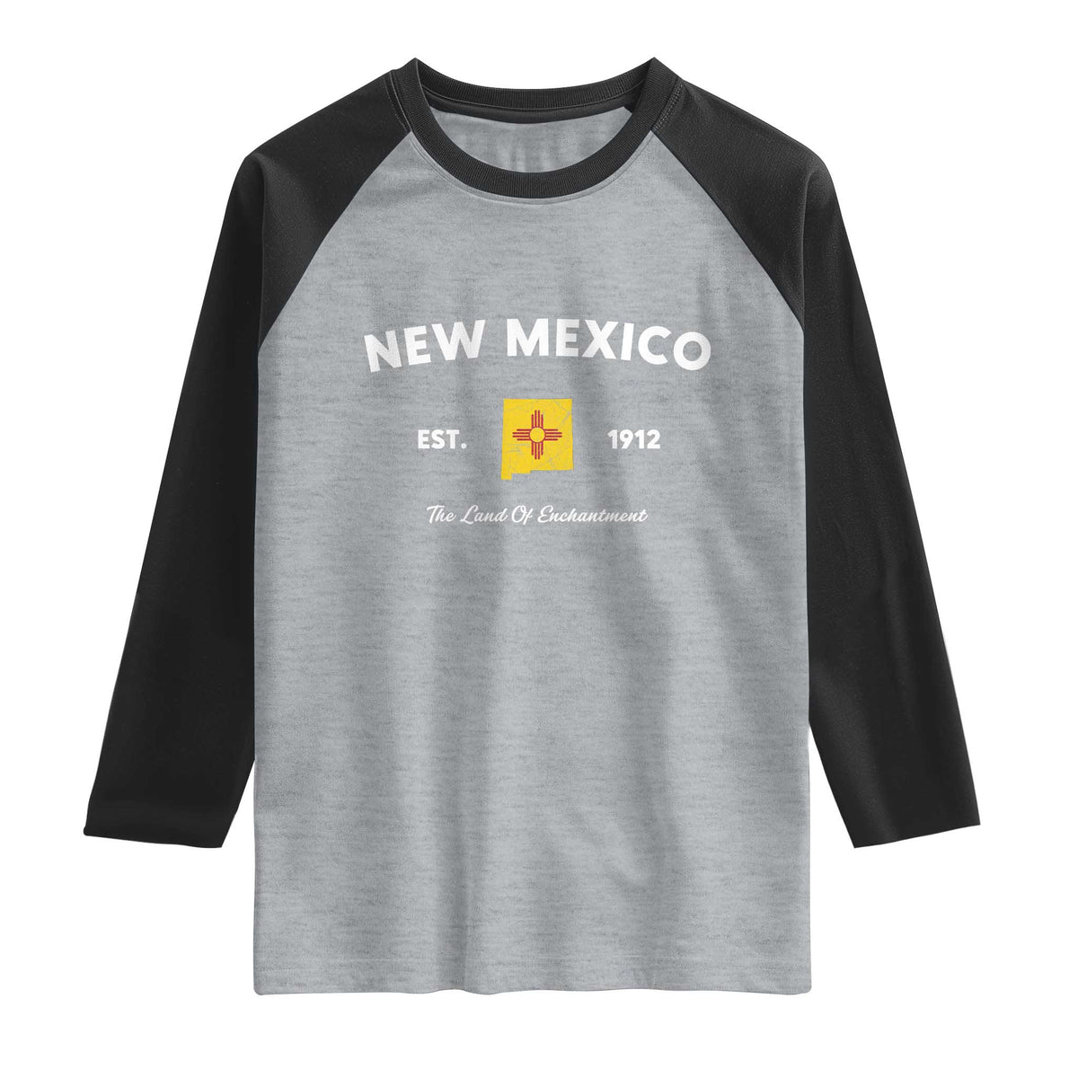New Mexico Flag Map Zia Sun Souvenir Raglan Shirt TS14 Heather Gray Black Print Your Wear