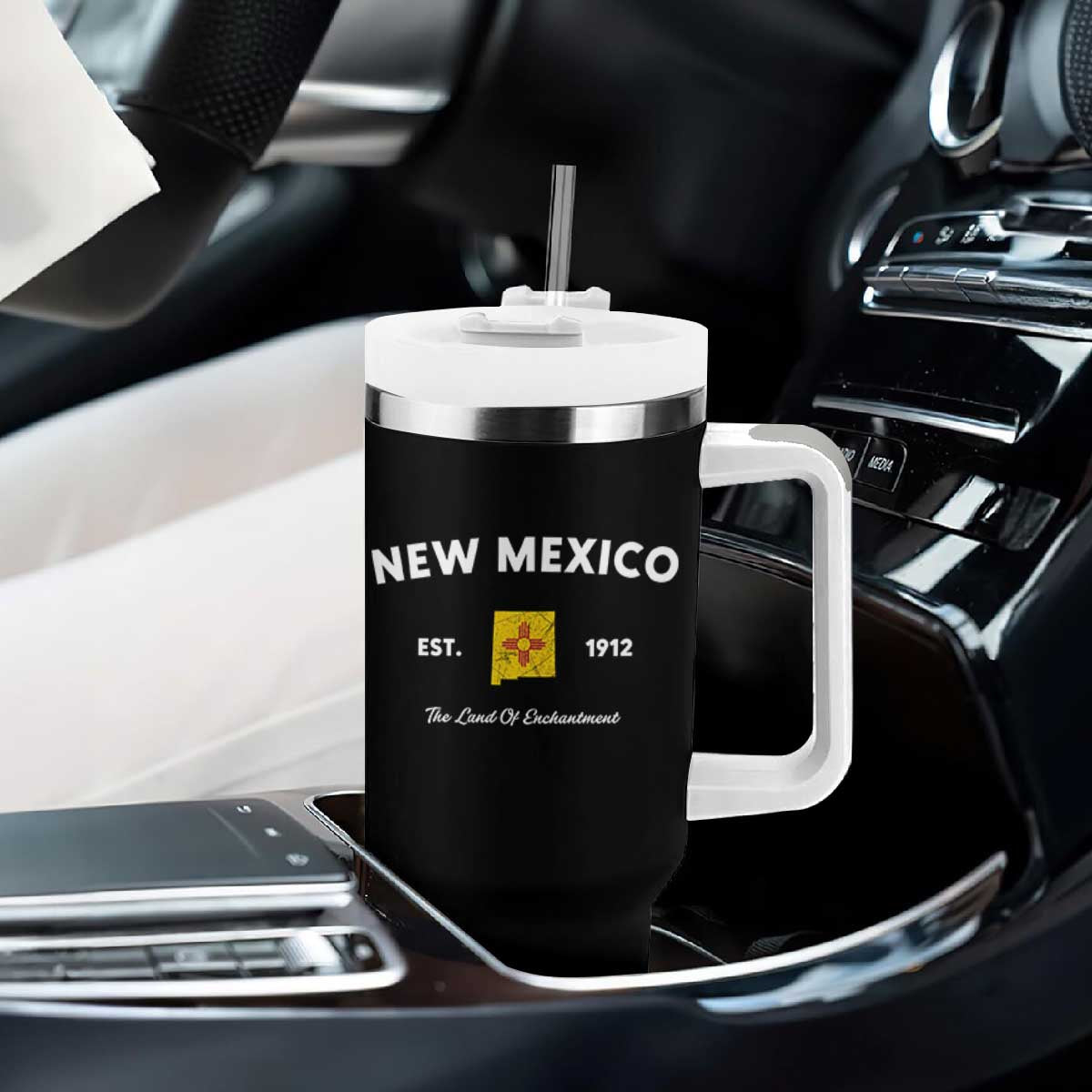 New Mexico Flag Map Zia Sun Souvenir Tumbler With Handle TS14 Print Your Wear