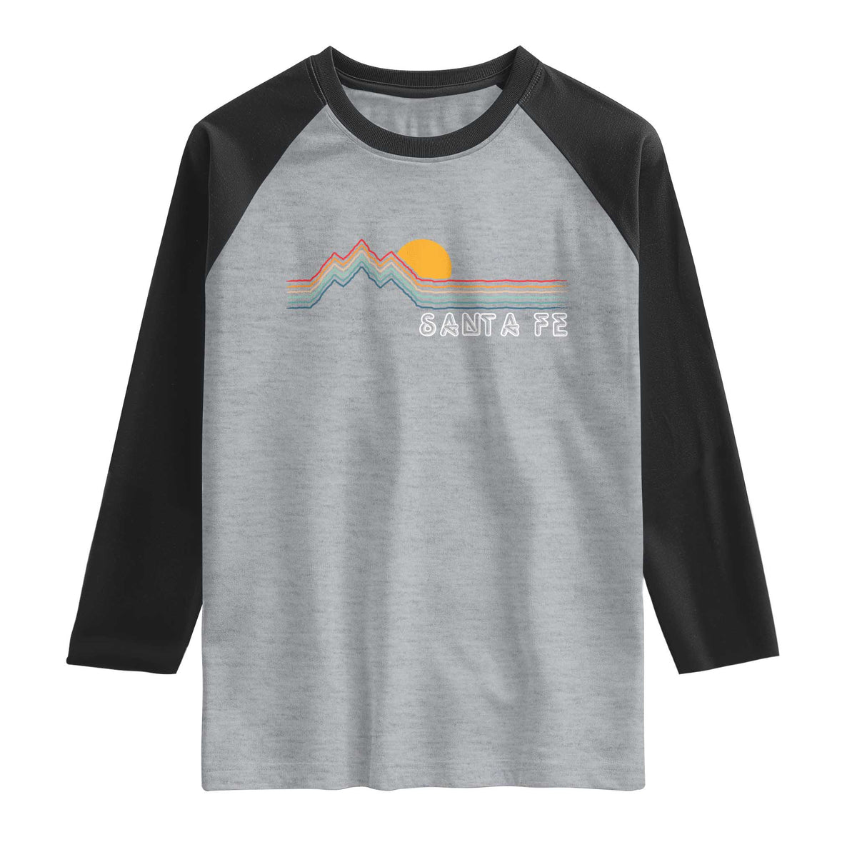 Retro Santa Fe New Mexico Raglan Shirt TS14 Heather Gray Black Print Your Wear