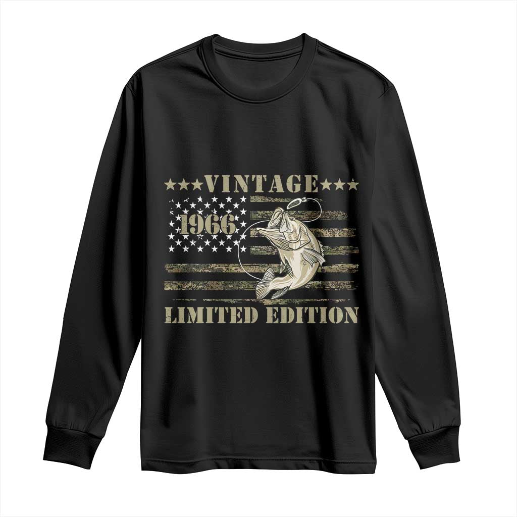 60th Birthday Fishing Vintage 1966 Limited Edition Long Sleeve Shirt Bass Fishing Camouflage American Flag Fisherman Gift TS14 Black Print Your Wear