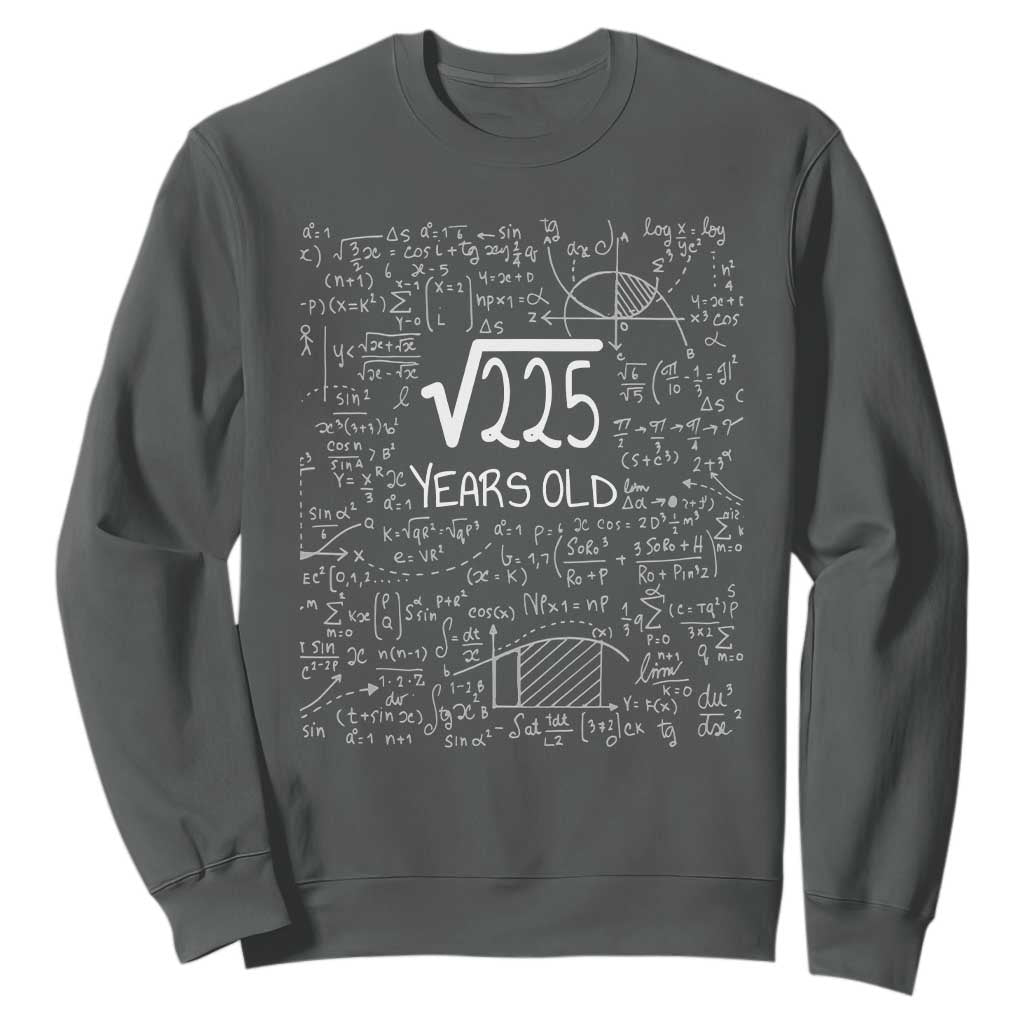 15th Birthday Math Sweatshirt Square Root of 225 Funny Math Nerd 15 Year Old Gift TS14 Dark Heather Print Your Wear