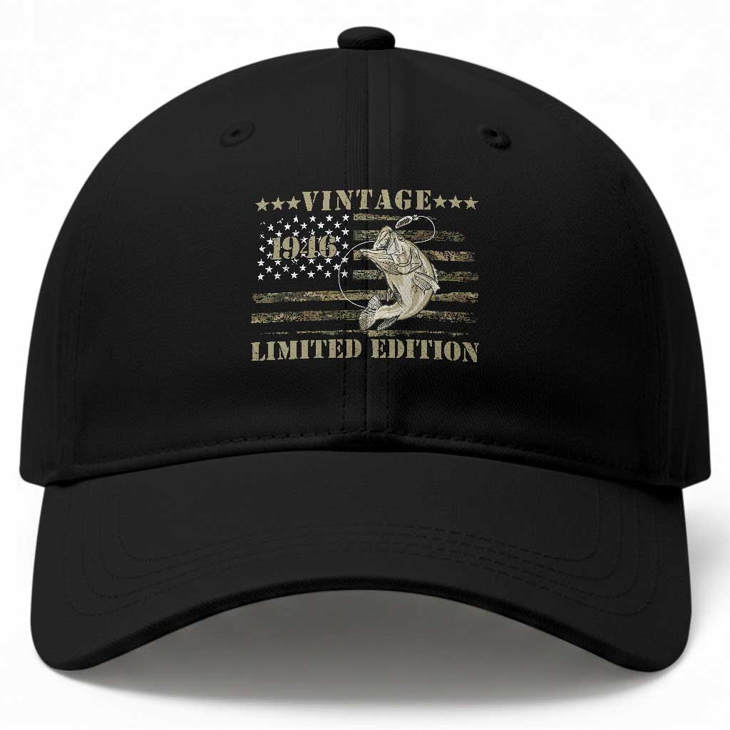 80th Birthday Fishing Vintage 1946 Limited Edition Baseball Cap Bass Fishing Camouflage American Flag Fisherman Gift TS14 Print Your Wear