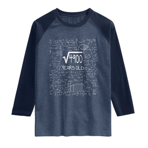 70th Birthday Math Raglan Shirt Square Root of 4900 Funny Math Nerd 70 Year Old Gift TS14 Heather Denim Navy Print Your Wear
