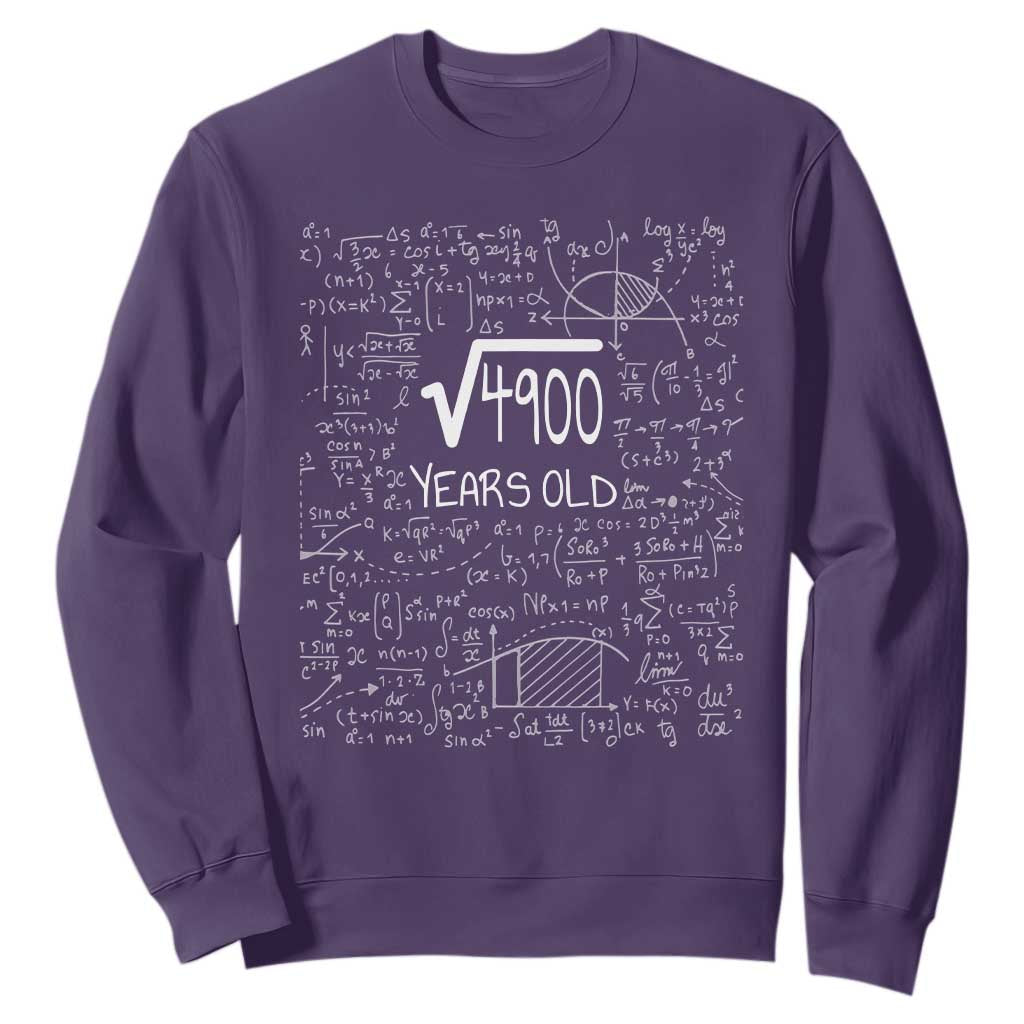 70th Birthday Math Sweatshirt Square Root of 4900 Funny Math Nerd 70 Year Old Gift TS14 Purple Print Your Wear