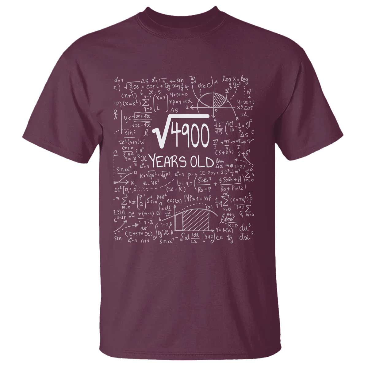 70th Birthday Math T Shirt Square Root of 4900 Funny Math Nerd 70 Year Old Gift TS14 Maroon Print Your Wear