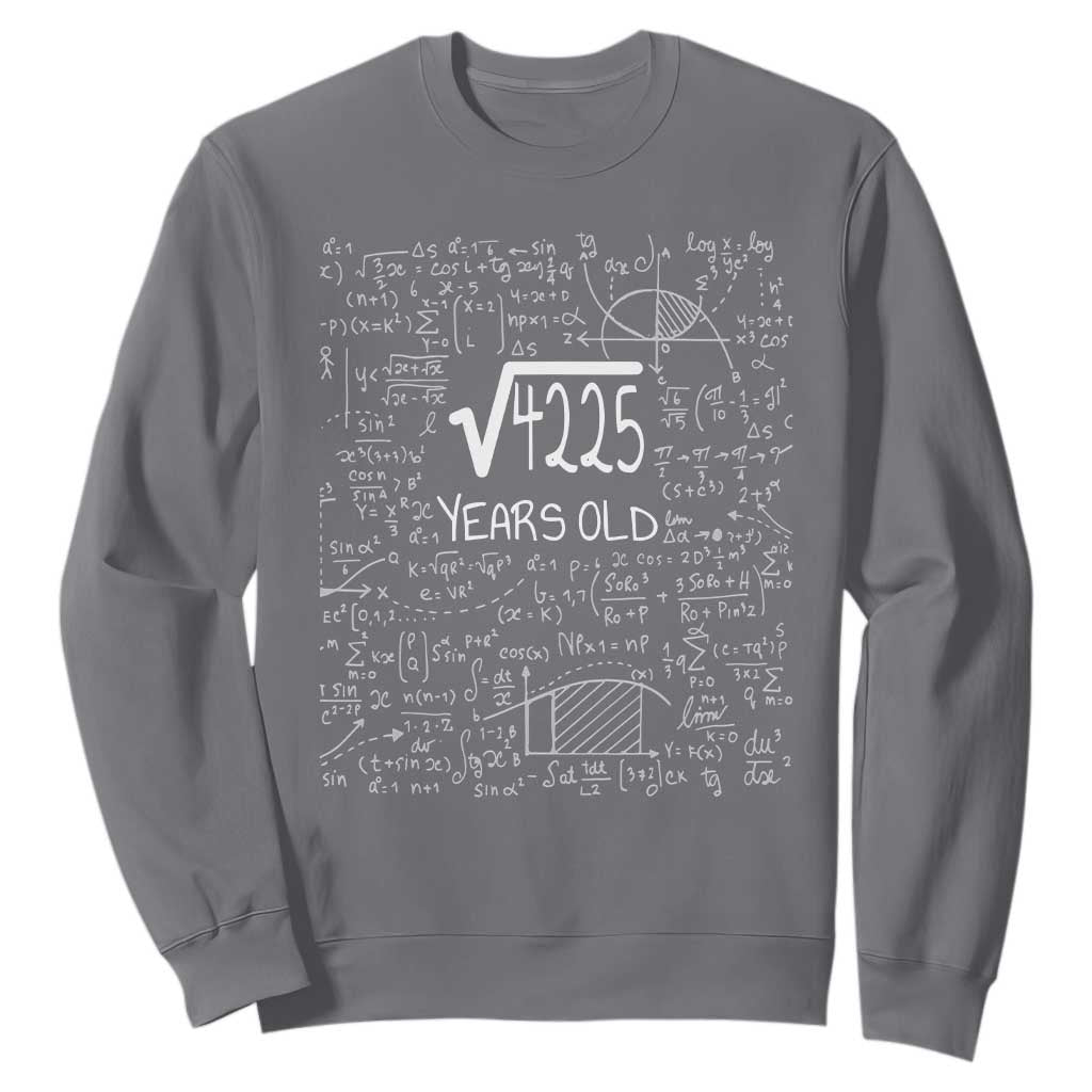 65th Birthday Math Sweatshirt Square Root of 4225 Funny Math Nerd 65 Year Old Gift TS14 Charcoal Print Your Wear