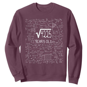 65th Birthday Math Sweatshirt Square Root of 4225 Funny Math Nerd 65 Year Old Gift TS14 Maroon Print Your Wear