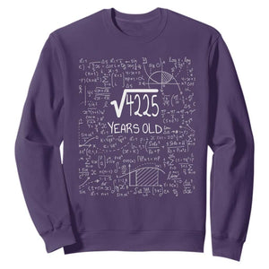 65th Birthday Math Sweatshirt Square Root of 4225 Funny Math Nerd 65 Year Old Gift TS14 Purple Print Your Wear