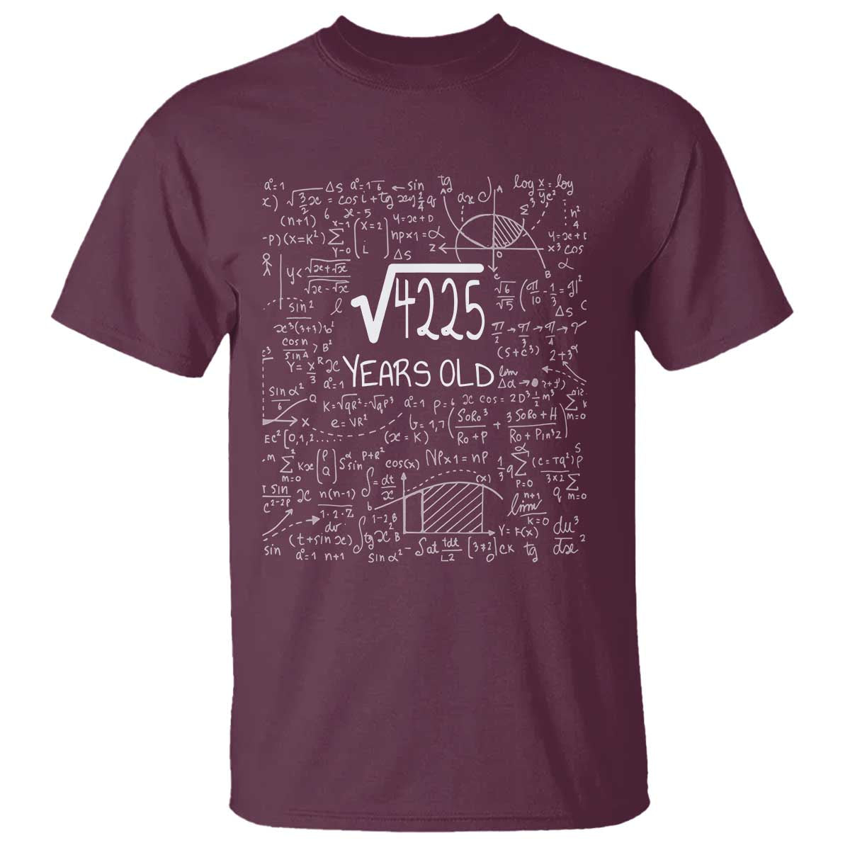 65th Birthday Math T Shirt Square Root of 4225 Funny Math Nerd 65 Year Old Gift TS14 Maroon Print Your Wear