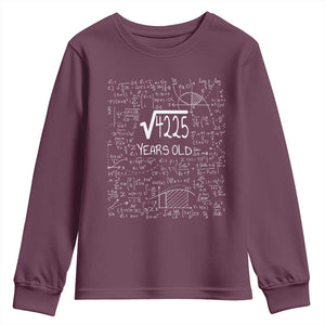 65th Birthday Math Youth Sweatshirt Square Root of 4225 Funny Math Nerd 65 Year Old Gift TS14 Maroon Print Your Wear