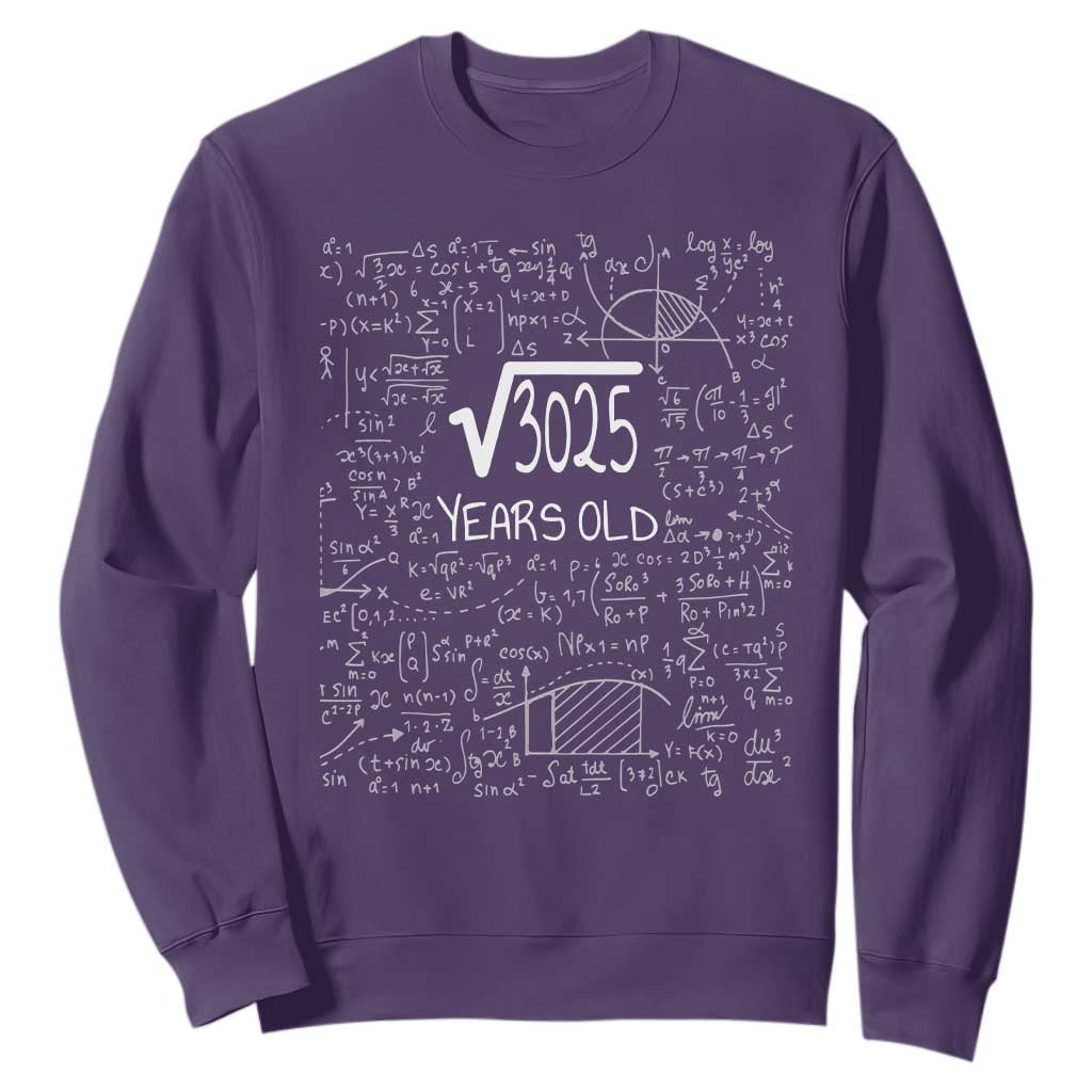 55th Birthday Math Sweatshirt Square Root of 3025 Funny Math Nerd 55 Year Old Gift TS14 Purple Print Your Wear