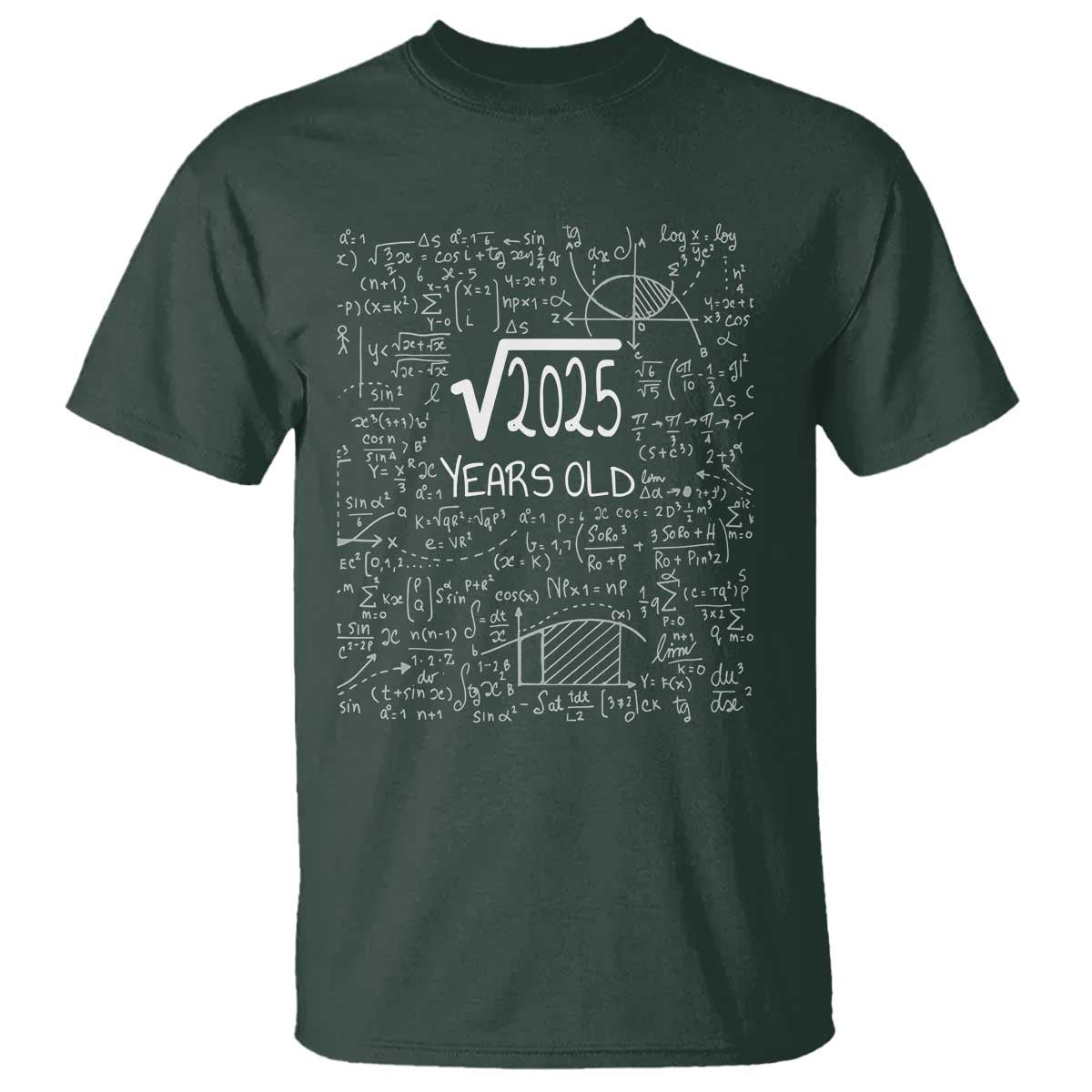 45th Birthday Math T Shirt Square Root of 2025 Funny Math Nerd 45 Year Old Gift TS14 Dark Forest Green Print Your Wear