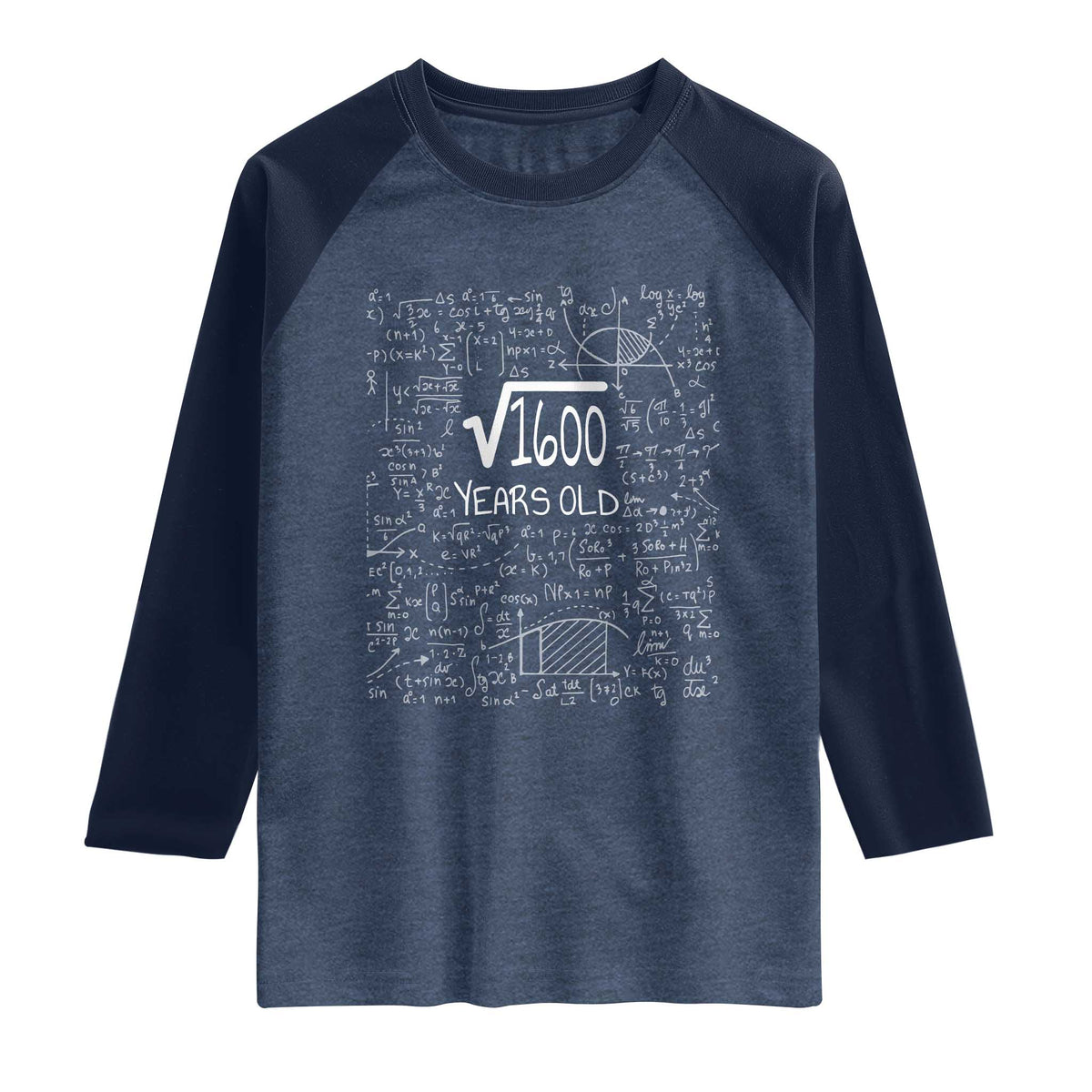 40th Birthday Math Raglan Shirt Square Root of 1600 Funny Math Nerd 40 Year Old Gift TS14 Heather Denim Navy Print Your Wear