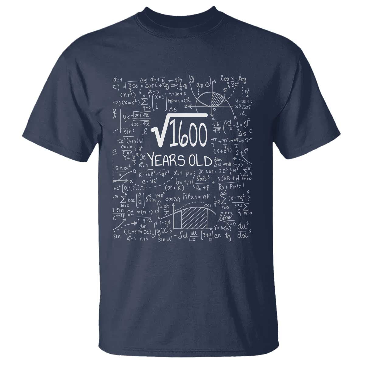 40th Birthday Math T Shirt Square Root of 1600 Funny Math Nerd 40 Year Old Gift TS14 Navy Print Your Wear