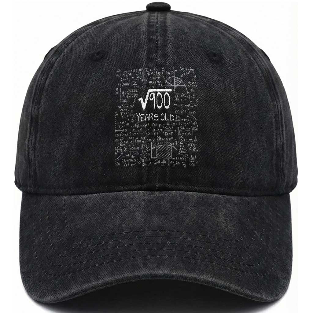 30th Birthday Math Washed Cotton Baseball Cap Square Root of 900 Funny Math Nerd 30 Year Old Gift TS14 Print Your Wear