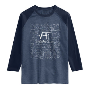 21st Birthday Math Raglan Shirt Square Root of 441 Funny Math Nerd 21 Year Old Gift TS14 Heather Denim Navy Print Your Wear